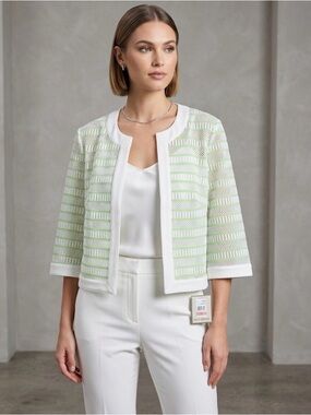 NWT Maya Brooke Cropped Bolero Cardigan lime and white size 10 resort wear